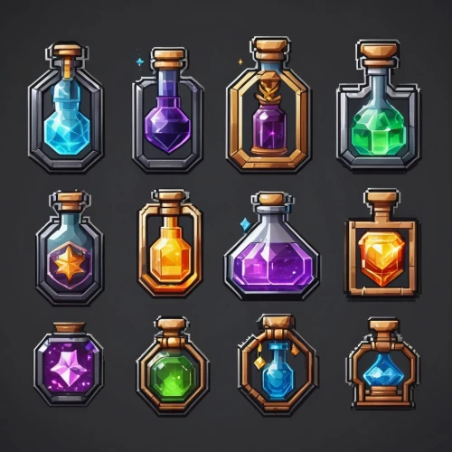 potions,reagents,flasks,glass items,drink icons,vials,perfume bottles,potion,apothecary,alchemy,elements,five elements,gas bottles,bottles,poison bottle,colorful glass,oils,set of icons,crown icons,glass bottles,Unique,Design,Logo Design