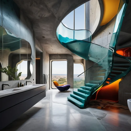 penthouse apartment,futuristic architecture,cubic house,interior modern design,dunes house,futuristic art museum,hotel w barcelona,cube house,interior design,sky apartment,loft,modern decor,modern architecture,winding staircase,spiral staircase,great room,spiral stairs,luxury home interior,modern room,sky space concept,Photography,General,Natural