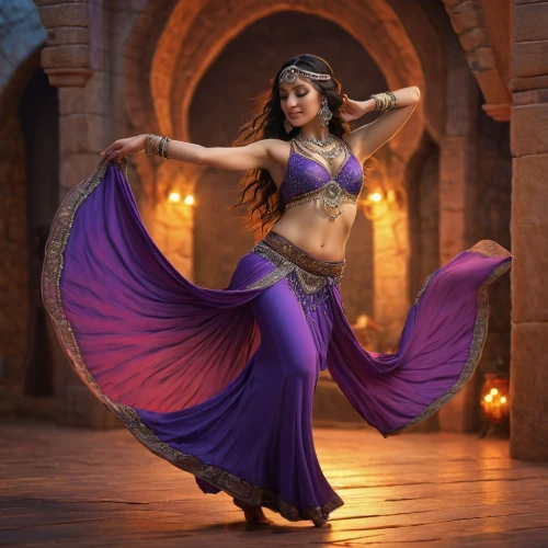 belly dance,ethnic dancer,aladha,bollywood,dancer,aladin,aladdin,sari,diwali,radha,diwali festival,arabian,anushka shetty,kajal,kajal aggarwal,veena,dance performance,aditi rao hydari,purple,dance,Illustration,Realistic Fantasy,Realistic Fantasy 27