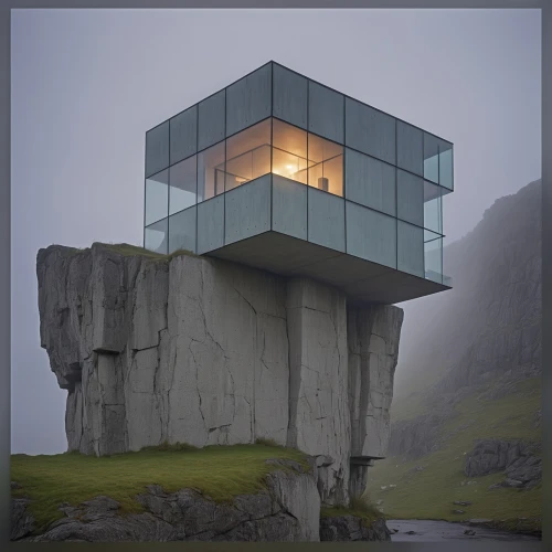 cubic house,cube house,house in mountains,cube stilt houses,mirror house,modern architecture,megalith facility harhoog,observation tower,house in the mountains,arhitecture,dunes house,icelandic houses,mountain hut,futuristic architecture,blockhouse,observation deck,the observation deck,architectural,brutalist architecture,inverted cottage,Photography,General,Realistic