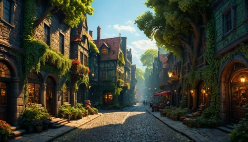 medieval street,old linden alley,narrow street,the cobbled streets,alleyway,fantasy city,medieval town,3d fantasy,alley,cobblestone,cobblestones,old town,old city,bremen,background ivy,fairy tale,a fairy tale,fantasy world,fantasy picture,wonderland,Photography,General,Fantasy