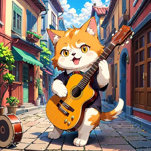 musician,guitar player,guitar,playing the guitar,serenade,musical rodent,banjo,cartoon cat,guitarist,street cat,buskin,street musician,banjo player,banjo uke,jazz guitarist,concert guitar,cat vector,banjo bolt,sock and buskin,calico cat,Anime,Anime,Traditional