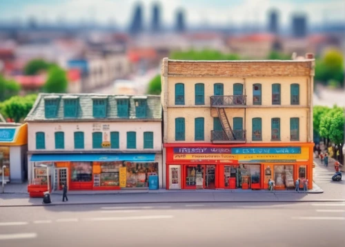 tilt shift,toy store,store fronts,miniature house,watercolor shops,dolls houses,minimarket,building sets,paris shops,store front,pharmacy,berlin-kreuzberg,gift shop,city corner,city buildings,townscape,colorful city,convenience store,shopping street,city scape,Unique,3D,Panoramic