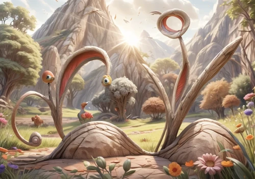 mushroom landscape,fantasy landscape,background with stones,flora abstract scrolls,fantasy picture,brontosaurus,fairy world,fallen giants valley,flamingos,background image,crescent spring,spring background,landscape background,bird kingdom,flower and bird illustration,background images,april fools day background,harp with flowers,cg artwork,mountain spring
