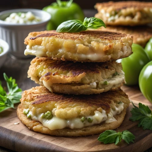 potato patties,potato cakes,potato pancakes,salmon cakes,salmon burger,latkes,breakfast sandwiches,turnip cake,remoulade,potato pancake,crab cake,english muffin,chicken burger,fritters,sandwich cookies,oven-baked cheese,chicken schnitzel,latke,breakfast sandwich,camembert cheese,Photography,General,Realistic