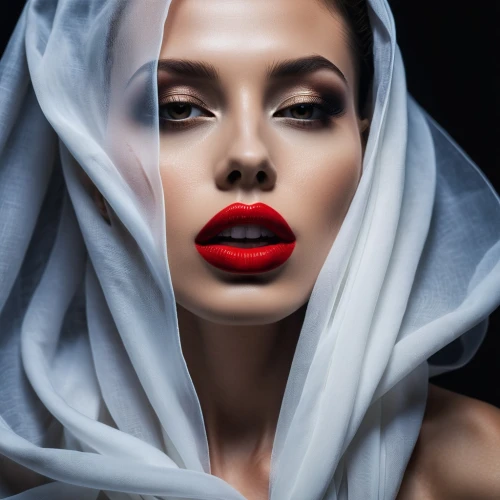 red lips,red lipstick,retouching,retouch,rouge,women's cosmetics,lip liner,arab,muslim woman,beauty face skin,headscarf,woman face,veil,lips,red riding hood,vampire woman,red cape,lipstick,yemeni,silk red