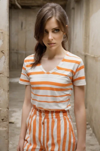 horizontal stripes,stripes,striped,striped background,cotton top,orange,girl in overalls,photo session in torn clothes,in a shirt,stripe,candy cane stripe,british actress,liberty cotton,overalls,a girl in a dress,polka,daisy 2,video scene,the girl in nightie,orange half