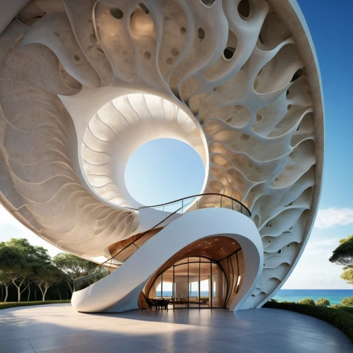 futuristic architecture,futuristic art museum,chambered nautilus,jewelry（architecture）,asian architecture,archidaily,nautilus,dunes house,helix,circular staircase,spiral staircase,japanese architecture,winding staircase,modern architecture,house of the sea,torus,amphitheater,sydney opera,outdoor structure,soumaya museum,Photography,General,Realistic