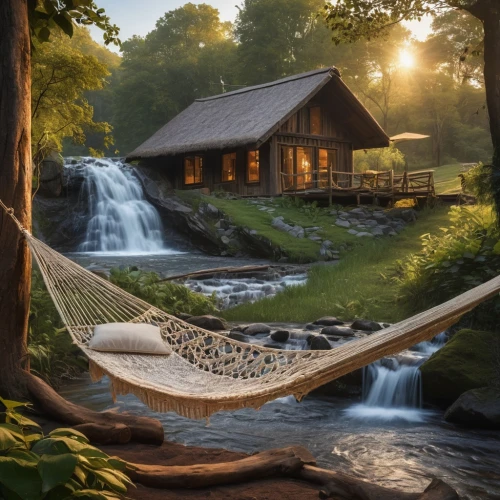 idyllic,hammock,idyll,summer cottage,peaceful,tranquility,porch swing,secluded,hanging chair,tree house hotel,relaxation,peacefulness,hammocks,camping chair,the cabin in the mountains,beautiful home,wooden swing,home landscape,relaxing,outdoor life,Photography,General,Natural