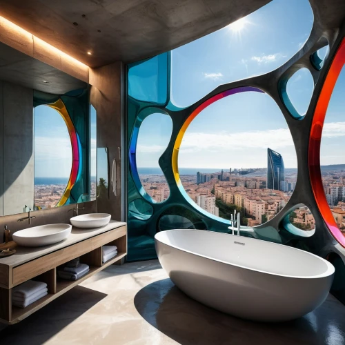 hotel w barcelona,hotel barcelona city and coast,luxury bathroom,penthouse apartment,casa fuster hotel,futuristic architecture,luxury hotel,milan,modern decor,eco hotel,shower bar,glass wall,milano,boutique hotel,interior design,futuristic art museum,colorful glass,barcelona,room divider,sky apartment,Photography,General,Natural