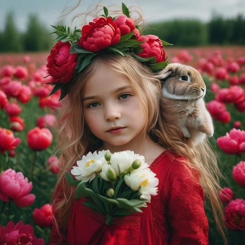 bunny on flower,beautiful girl with flowers,girl in flowers,holding flowers,little girl in pink dress,girl picking flowers,flower animal,flower girl,picking flowers,little bunny,with a bouquet of flowers,flower delivery,little red riding hood,little flower,innocence,kiss flowers,with roses,flower hat,flower background,little rabbit,Photography,Documentary Photography,Documentary Photography 08