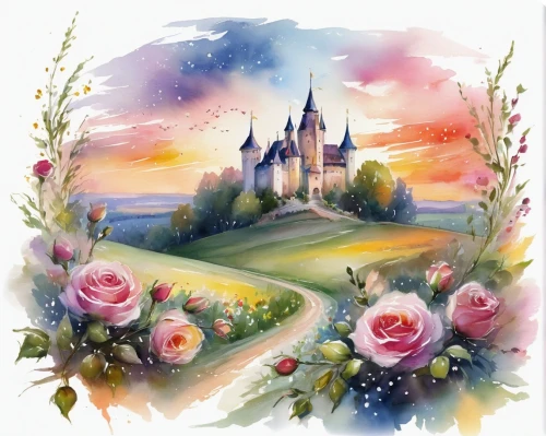 fairy tale castle,watercolor background,disney rose,hogwarts,shanghai disney,disney castle,cinderella's castle,watercolor roses and basket,fairytale castle,cinderella castle,watercolor roses,tokyo disneyland,watercolor floral background,fairy tale,watercolor frame,watercolor,a fairy tale,fairytale,walt disney world,watercolor painting,Illustration,Paper based,Paper Based 11