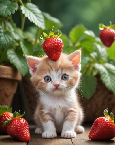 fresh berries,strawberries,strawberry,red strawberry,cute cat,berries,many berries,salad of strawberries,strawberry plant,strawberry ripe,raspberries,red raspberries,strawberries in a bowl,fresh fruit,red tabby,fresh fruits,red berry,raspberry,mock strawberry,ginger kitten,Photography,General,Cinematic