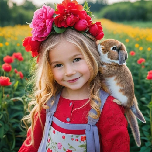 beautiful girl with flowers,bunny on flower,girl in flowers,girl picking flowers,holding flowers,flower animal,girl and boy outdoor,little bunny,picking flowers,flower hat,tenderness,flower girl,little girl in wind,innocence,little girl in pink dress,child fox,little flower,girl wearing hat,vintage boy and girl,little rabbit,Photography,Documentary Photography,Documentary Photography 09