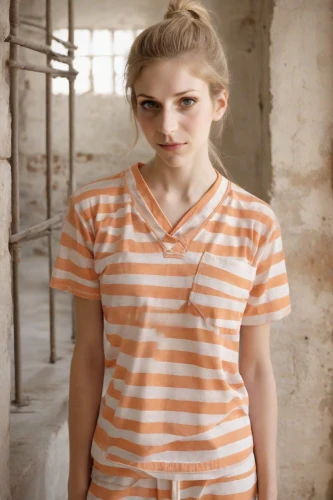 cotton top,girl in t-shirt,horizontal stripes,polo shirt,liberty cotton,prisoner,striped background,girl in overalls,clove,clothes pin,young woman,torn shirt,isolated t-shirt,clementine,orange,in a shirt,photo session in torn clothes,teen,girl in a historic way,madeleine