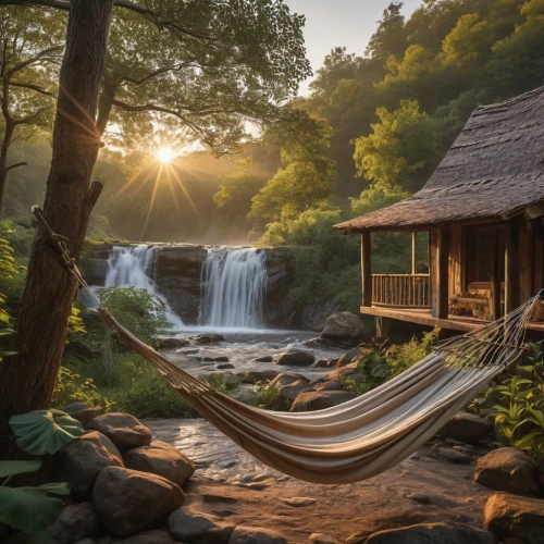 erawan waterfall national park,south korea,hammock,idyllic,secluded,tree house hotel,idyll,indonesia,summer cottage,philippines,vietnam,bamboo curtain,thailand,hideaway,brown waterfall,tranquility,plitvice,southeast asia,japan landscape,peaceful,Photography,General,Natural