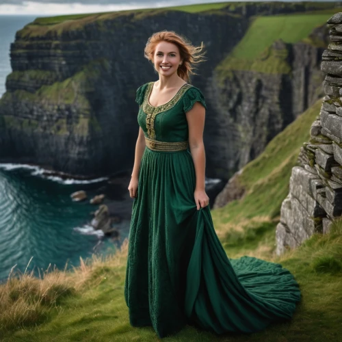 celtic woman,celtic queen,celtic harp,irish,green dress,ireland,cliff of moher,moher,cliffs of moher,orla,girl in a long dress,cliffs of moher munster,donegal,carrick-a-rede,fae,kerry,celtic festival,emerald sea,heather green,orkney island,Photography,General,Fantasy