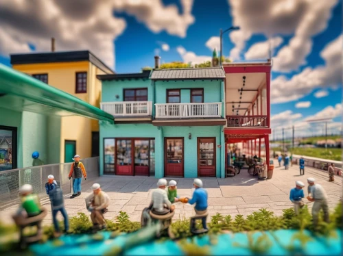 popeye village,fishermans wharf,burano,seaside resort,tilt shift,brewery,a restaurant,retro diner,boardwalk,the coffee shop,burano island,otaru aquarium,diorama,santa cruz,model house,salt water taffy,rosa cantina,bistro,3d rendering,wild west hotel,Unique,3D,Panoramic