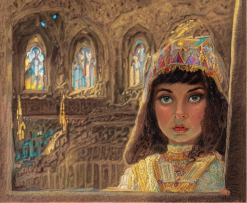 rem in arabian nights,ancient egyptian girl,joan of arc,vintage illustration,cleopatra,feist,rapunzel,the prophet mary,fantasy portrait,mystical portrait of a girl,the magdalene,portrait of christi,church painting,ann margarett-hollywood,girl on the stairs,fantasy woman,cinderella,woman at the well,the enchantress,priestess,Art sketch,Art sketch,Traditional