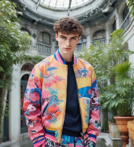 windbreaker,colorful floral,tropics,jacket,bolero jacket,tie dye,botanical print,floral pattern,young model istanbul,floral,versace,bomber,michelangelo,marbled,floral heart,clover jackets,jean jacket,colourful,tropical bloom,multi color,Photography,Realistic