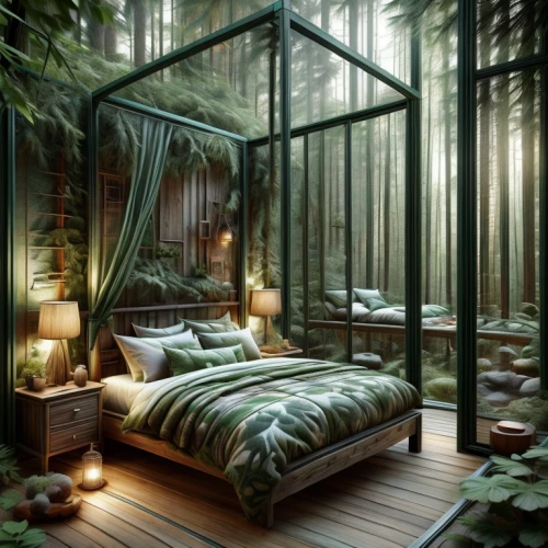 canopy bed,tree house hotel,sleeping room,tree house,treehouse,room divider,bamboo curtain,house in the forest,mirror house,bedroom,modern room,bedroom window,forest of dreams,great room,inverted cottage,guest room,small cabin,bamboo plants,greenforest,bamboo forest
