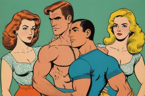 body-building,retro cartoon people,retro 1950's clip art,model years 1960-63,inter-sexuality,hypersexuality,workout icons,cool pop art,modern pop art,pop art people,retro women,body building,vintage art,mixed martial arts,powerlifting,foursome (golf),male youth,folk wrestling,1950s,50s,Illustration,American Style,American Style 15