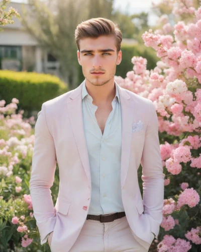 pink tie,flowered tie,man in pink,formal guy,spring background,male model,springtime background,wedding suit,floral background,men's suit,rose garden,blossoming,danila bagrov,austin stirling,pink floral background,gardener,pastel colors,persian,george russell,pakistani boy,Photography,Realistic