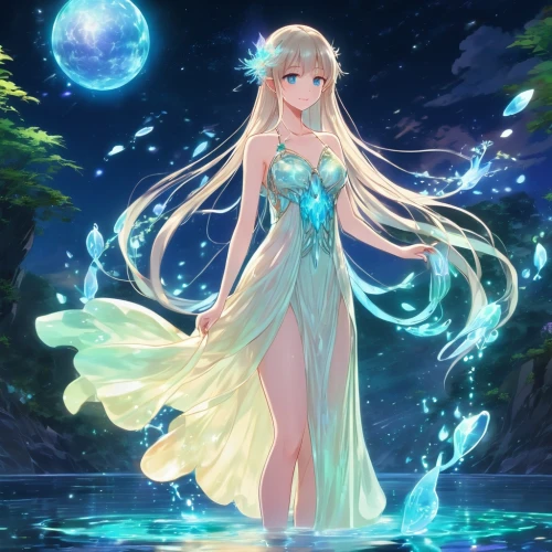 water-the sword lily,rusalka,fantasia,mermaid background,water nymph,aurora,elsa,water rose,luminous,goddess of justice,fairy queen,cg artwork,jessamine,show off aurora,libra,celtic queen,azalea,flora,zodiac sign libra,flower of water-lily,Illustration,Japanese style,Japanese Style 03