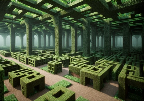 maze,fractal environment,dungeon,cubes,hollow blocks,ancient city,mausoleum ruins,catacombs,hall of the fallen,3d render,wooden cubes,tileable,labyrinth,industrial ruin,mining facility,render,cistern,virtual landscape,chamber,cubic