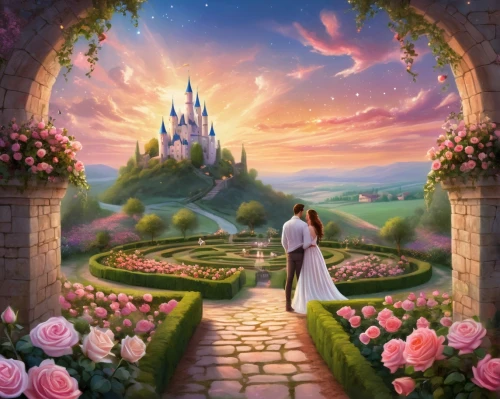 a fairy tale,fairy tale castle,fairy tale,fantasy picture,way of the roses,disney rose,fairytale,fairytale castle,children's fairy tale,cinderella,fairytales,fairy tales,romantic scene,fairy world,rapunzel,fantasy world,enchanted,romantic rose,dream world,fairy tale character,Illustration,Realistic Fantasy,Realistic Fantasy 01