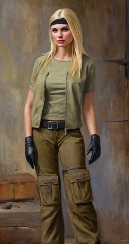 female worker,cargo pants,girl with gun,khaki,girl with a gun,woman fire fighter,female nurse,gi,hard woman,woman holding gun,female doctor,combat medic,mechanic,operator,policewoman,oil on canvas,mercenary,helicopter pilot,drone operator,female warrior,Conceptual Art,Oil color,Oil Color 22