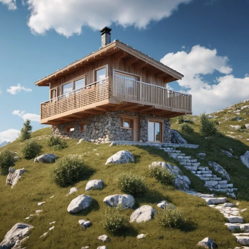 mountain hut,house in mountains,alpine hut,house in the mountains,the cabin in the mountains,3d rendering,monte rosa hut,mountain huts,chalet,small cabin,wooden house,render,timber house,alpine style,eco-construction,mountain station,alpine crossing,inverted cottage,holiday home,home landscape,Photography,General,Realistic