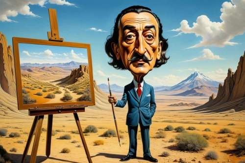 el salvador dali,dali,caricaturist,self-portrait,meticulous painting,caricature,italian painter,don quixote,surrealism,painting technique,hans christian andersen,vinci,artist portrait,illustrator,art dealer,albert einstein,world digital painting,art painting,walt disney,vincent van gough,Illustration,American Style,American Style 07