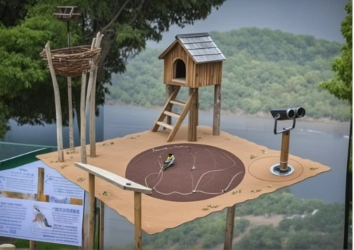 playset,archery stand,outdoor play equipment,wind powered water pump,play tower,bird house,wooden birdhouse,scale model,construction set,diorama,children's playground,3d archery,dog house frame,rescue helipad,eco-construction,wooden construction,bird home,rock-climbing equipment,tree house hotel,zip line,Photography,General,Realistic