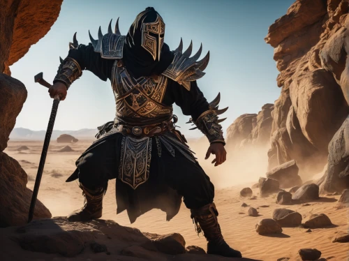 massively multiplayer online role-playing game,erbore,warlord,guards of the canyon,yuvarlak,raider,alien warrior,merzouga,heroic fantasy,desert background,pure-blood arab,fantasy warrior,tutankhamun,biblical narrative characters,paysandisia archon,makhtesh,warrior east,gauntlet,capture desert,male character,Photography,General,Fantasy