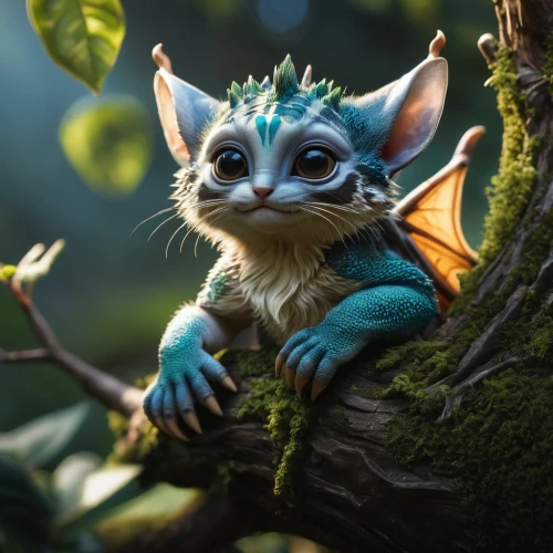 forest dragon,anthropomorphized animals,mouse lemur,tamarin,ring-tailed,aye-aye,skylanders,forest animal,malagasy taggecko,marmoset,ori-pei,3d fantasy,tropical bat,madagascar,skylander giants,cute animal,faery,whimsical animals,wonder gecko,painted dragon,Photography,General,Fantasy