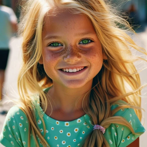 blond girl,little girl in wind,a girl's smile,child portrait,child model,girl portrait,child girl,blonde girl,little girl,photographing children,photos of children,the little girl,face paint,beautiful girl,little girl in pink dress,freckles,little girls,color turquoise,children's eyes,turquoise,Photography,Documentary Photography,Documentary Photography 06