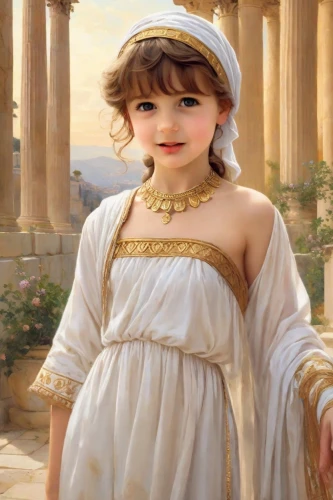 emile vernon,bouguereau,athena,cepora judith,ephesus,thracian,classical antiquity,child portrait,ancient egyptian girl,athenian,jesus child,lycaenid,artemisia,girl with cloth,thymelicus,christ child,athene brama,rome 2,ancient rome,greek mythology,Digital Art,Classicism