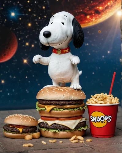 snoopy,scotty dogs,peanuts,kids' meal,pluto,smaland hound,chili dog,soup bones,spacefill,top dog,sulimov dog,dog food,burger king premium burgers,purebred dog,schäfer dog,outer space,big mac,potcake dog,baconator,space probe,Photography,General,Natural