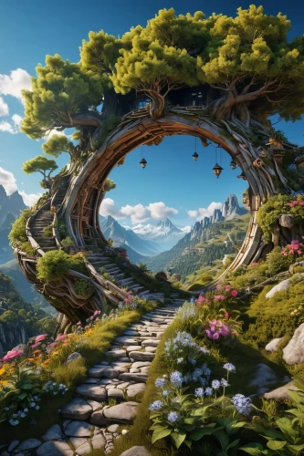 3d fantasy,alpine route,the mystical path,fantasy landscape,virtual landscape,alpine drive,mountain world,pathway,hiking path,alpine crossing,winding road,dragon bridge,tree top path,elven forest,frame flora,panoramical,fairy world,hobbiton,the path,forest path,Photography,General,Realistic