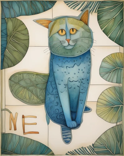 cat on a blue background,watercolor cat,cat portrait,feline,cat frame,pet portrait,carol colman,gray cat,meowing,cat,drawing cat,siamese cat,anthropomorphized animals,domestic cat,cat-ketch,sphynx,tabby cat,cartoon cat,cat cartoon,ceramic tile,Illustration,Abstract Fantasy,Abstract Fantasy 09