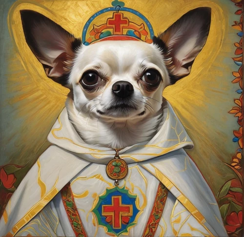 auxiliary bishop,metropolitan bishop,nuncio,pope,dog angel,the order of cistercians,chihuahua,catholicism,portrait of christi,pope francis,rompope,pet portrait,priest,gothic portrait,saint,carthusian,priesthood,twitch icon,vestment,praise,Art,Classical Oil Painting,Classical Oil Painting 11