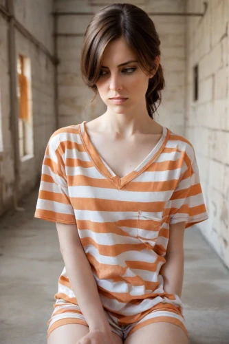 horizontal stripes,cotton top,photo session in torn clothes,in a shirt,stripes,striped background,striped,pixie cut,orange,daisy 2,liberty cotton,daisy 1,daisy jazz isobel ridley,video scene,detention,prisoner,orange color,pixie-bob,asymmetric cut,torn shirt