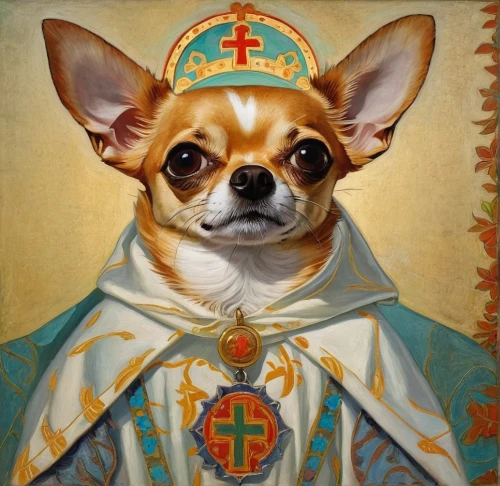 metropolitan bishop,nuncio,portrait of christi,chihuahua,auxiliary bishop,pope,catholicism,rompope,bishop,dog angel,priest,pope francis,pastor,saint,catholic,good shepherd,the good shepherd,corgi-chihuahua,priesthood,the order of cistercians,Art,Classical Oil Painting,Classical Oil Painting 11