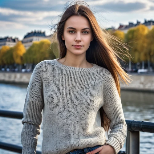 sweater,long-sleeved t-shirt,girl on the river,long-sleeve,knitwear,female model,knitting clothing,paris,sweatshirt,madeleine,cardigan,knitted,beautiful young woman,sofia,young woman,menswear for women,women's clothing,river seine,model beauty,women clothes,Photography,General,Realistic