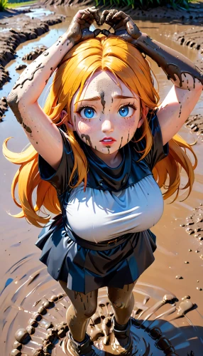 the blonde in the river,nami,water nymph,puddle,hinata,head stuck in the sand,wet girl,girl on the river,puddles,anime 3d,tsumugi kotobuki k-on,mud,wading,water pollution,tide pool,nemo,honoka,water game,worried girl,pubg mascot,Anime,Anime,Cartoon
