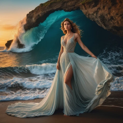 aphrodite,aphrodite's rock,world digital painting,the wind from the sea,celtic woman,fantasy picture,photo manipulation,by the sea,evening dress,the sea maid,girl on the dune,beach background,photoshop manipulation,fantasy art,mermaid background,digital compositing,sea breeze,girl in a long dress,image manipulation,siren,Photography,General,Fantasy