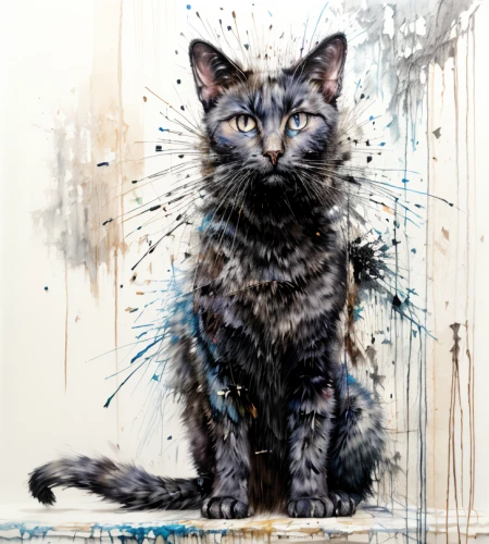 paint splatter,cat vector,cat on a blue background,cat portrait,spatter,gray cat,watercolor cat,blue painting,gray kitty,artistic portrait,painter,pet portrait,paint spots,painting technique,graffiti splatter,whiskered,drawing cat,meticulous painting,domestic short-haired cat,to paint