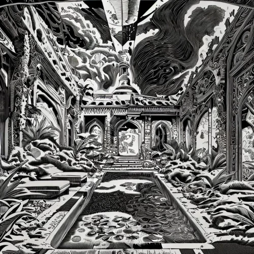 buddhist hell,catacombs,hall of the fallen,escher,dante's inferno,ornate room,labyrinth,necropolis,dungeon,marble palace,psychedelic art,white temple,sepulchre,sistine chapel,panoramical,dark art,surrealism,pompeii,afterlife,mortuary temple,Art sketch,Art sketch,Fine Decoration