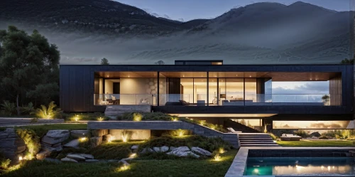 modern house,house in the mountains,house in mountains,beautiful home,dunes house,modern architecture,luxury property,luxury home,roof landscape,house by the water,private house,smart home,residential house,landscape lighting,smart house,cubic house,home landscape,mid century house,luxury real estate,residential